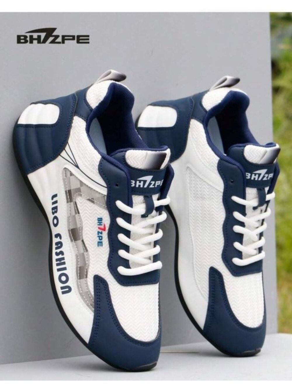 Mens Size 8/41 White & Navy Breathable Mesh Casual Sports Shoes Athletic Walking